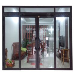 Cửa nhôm trượt quay Eurotech hệ tiêu chuẩn nẹp rời loại 4 cánh màu nâu cà phê