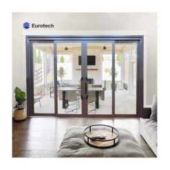 Cửa trượt quay Eurotech nhôm kính Hệ Nẹp Rời 6.0 Màu Ghi Xám 4 cánh