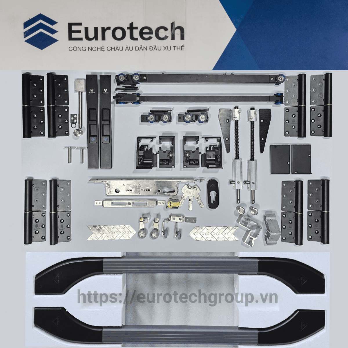 Phụ Kiện đồng Bộ Siêu Bền Cửa Trượt Quay Eurotech(bánh Xe Giảm Chấn 4 Bánh)