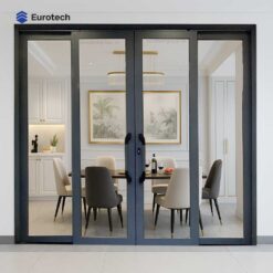 Cửa Nhôm Kính Trượt Quay Eurotech Hệ Hoàng Gia 4 Cánh Màu Xám Đá – Vẻ Đẹp Hiện Đại, Sang Trọng Vượt Thời Gian