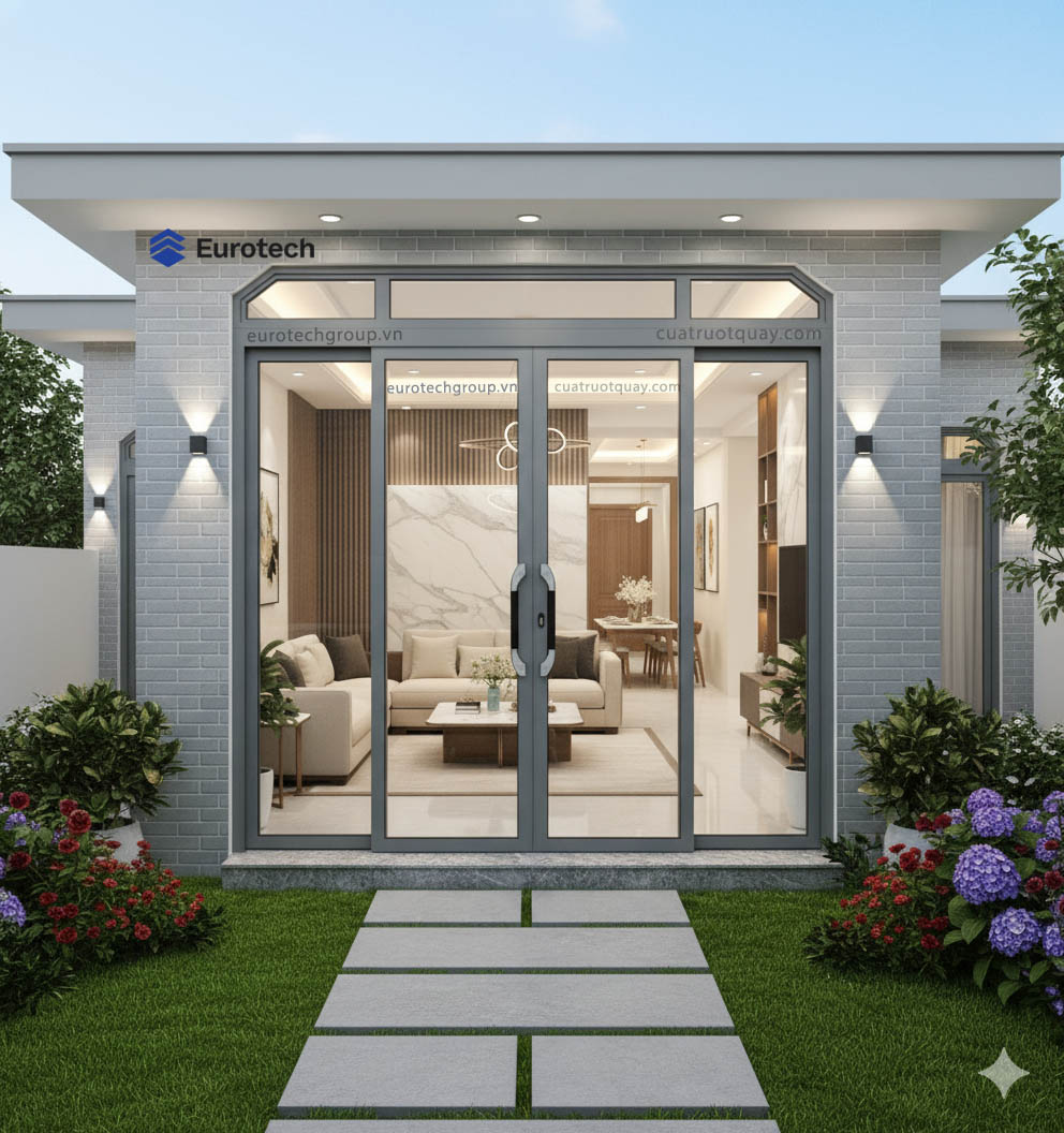 Cửa trượt quay Eurotech Hệ VIP68- NẸP RỜI 8.0 Màu Ghi Xám