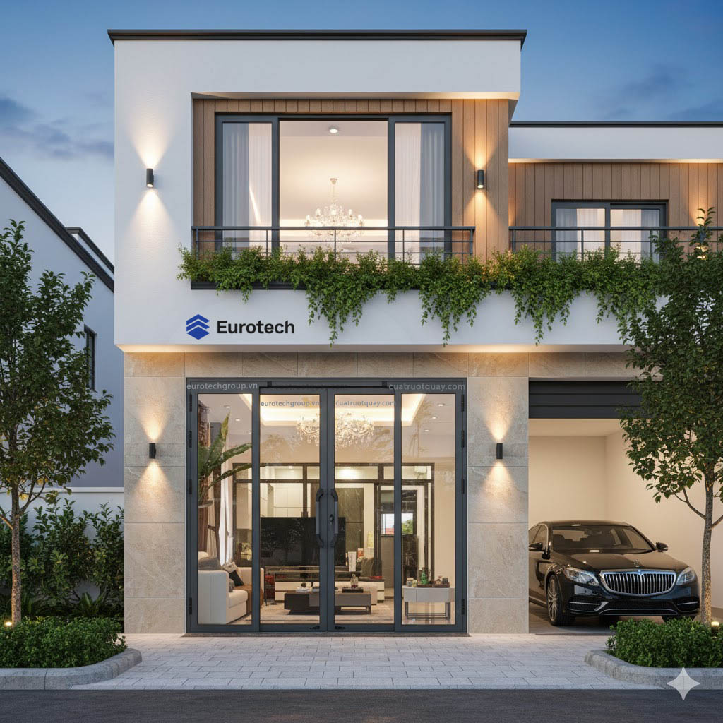 Cửa trượt quay Eurotech Hệ VIP68- NẸP RỜI 8.0 Màu Xám Đá