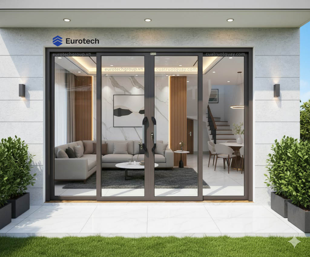 Cửa trượt quay Eurotech Hệ VIP68- NẸP RỜI 8.0 Màu Nâu Cà Phê