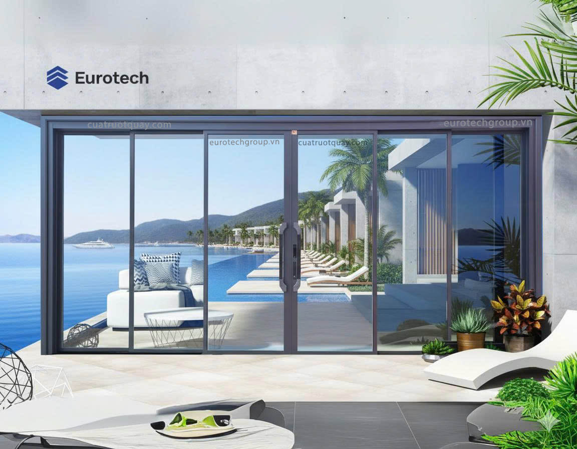 Cửa Slim trượt quay Eurotech 6 cánh Hệ ngoại thất- nẹp rời 8.0